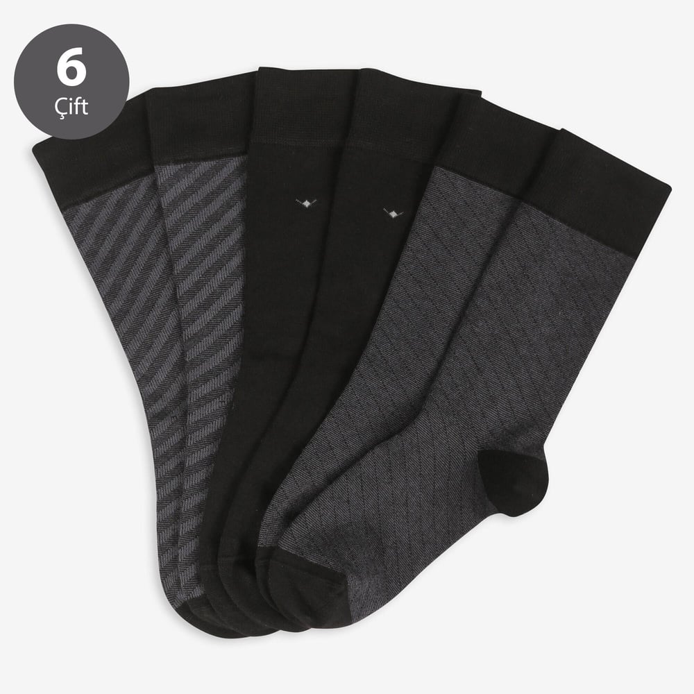 Toptan 6lı Premium Siyah Erkek Bambu Soket Çorap-E70
