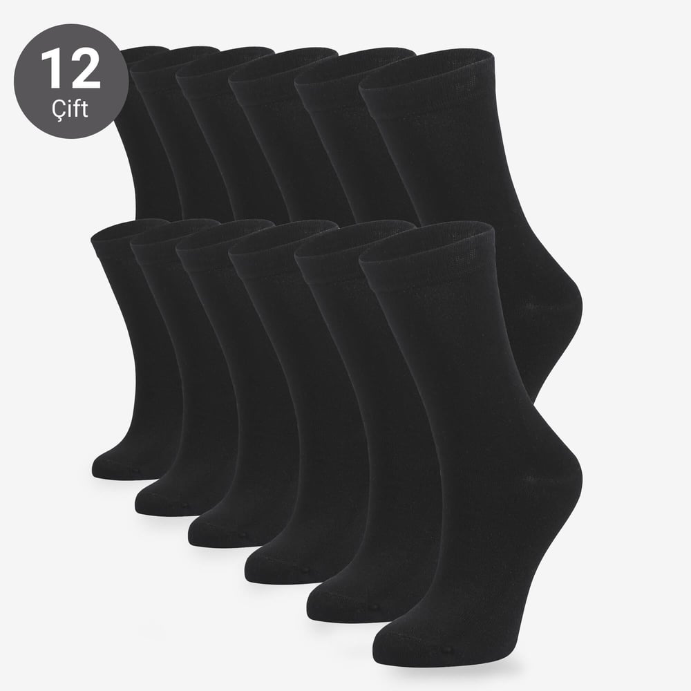Toptan Kadın 12li Bambu Siyah Çorap-B12