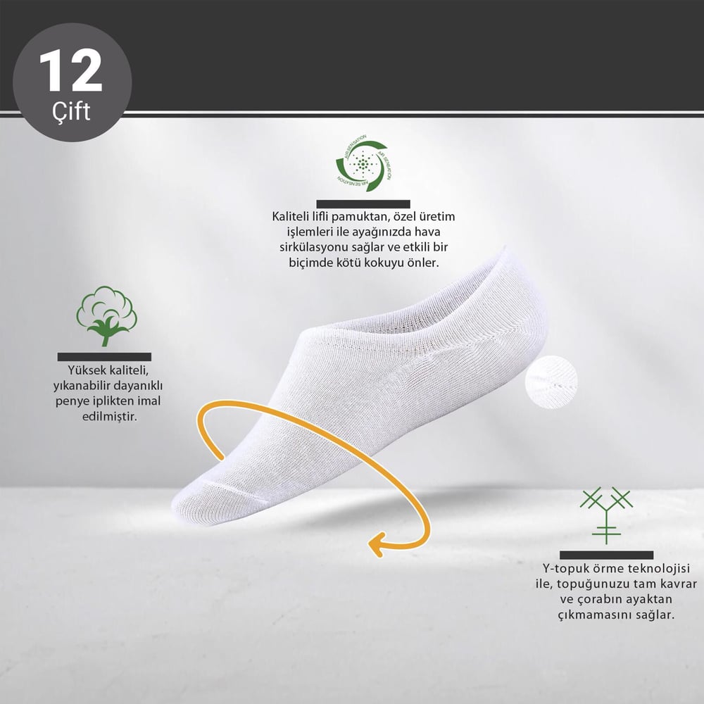 Toptan Kadın 12li Pamuklu Sneakers Çorap-B74