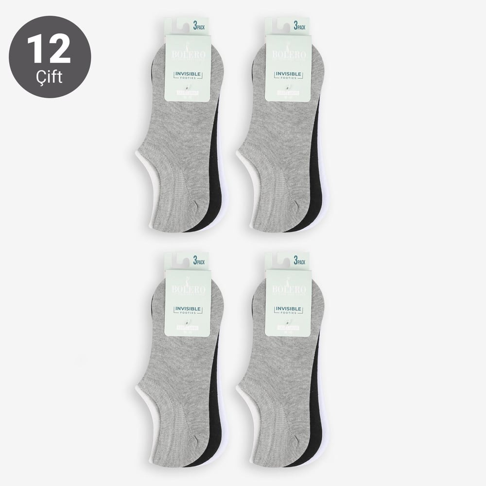 Toptan Kadın 12li Pamuklu Sneakers Çorap-B74