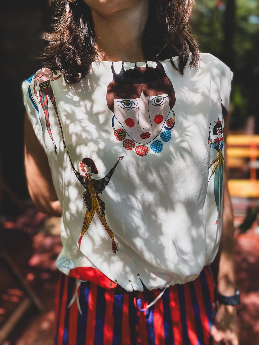 circus blouse silk boat neck
