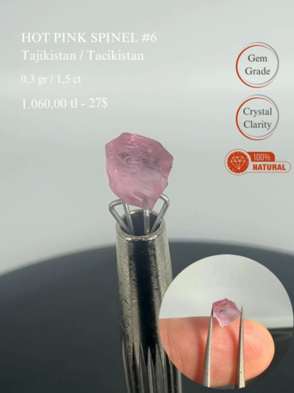 PEMBE KRİSTAL SPİNEL 0,3 GR.