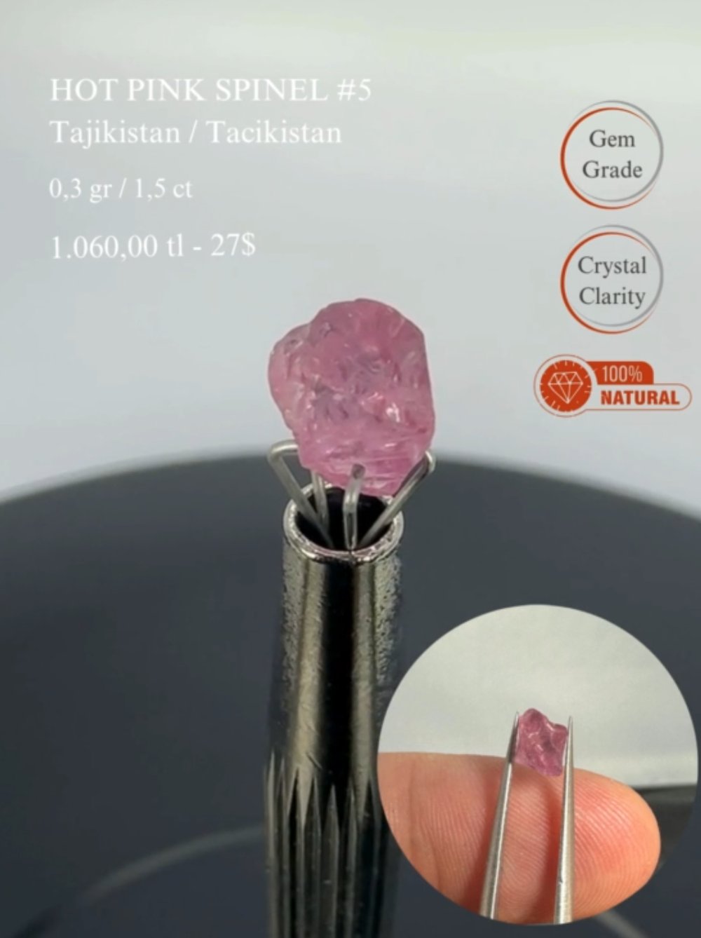PEMBE KRİSTAL SPİNEL 0,3 GR.