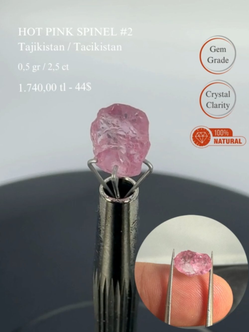 PEMBE KRİSTAL SPİNEL 0,5 GR.