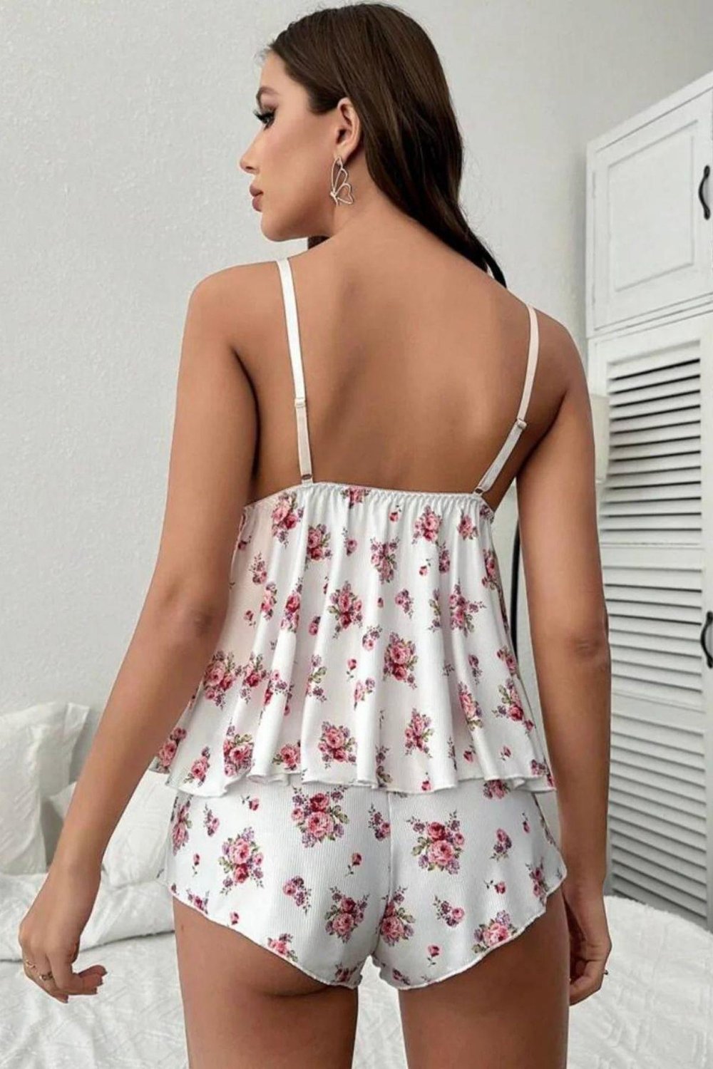 Bella Notte Beyaz Çiçek Desenli Şort Takım 7536