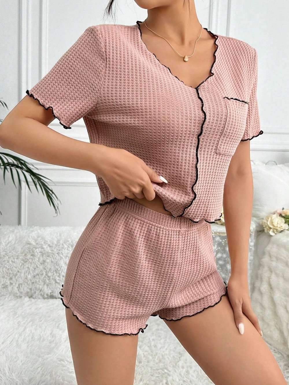 Bella Notte Gül Kurusu Cep Detaylı Şortlu Pijama Takım 7591