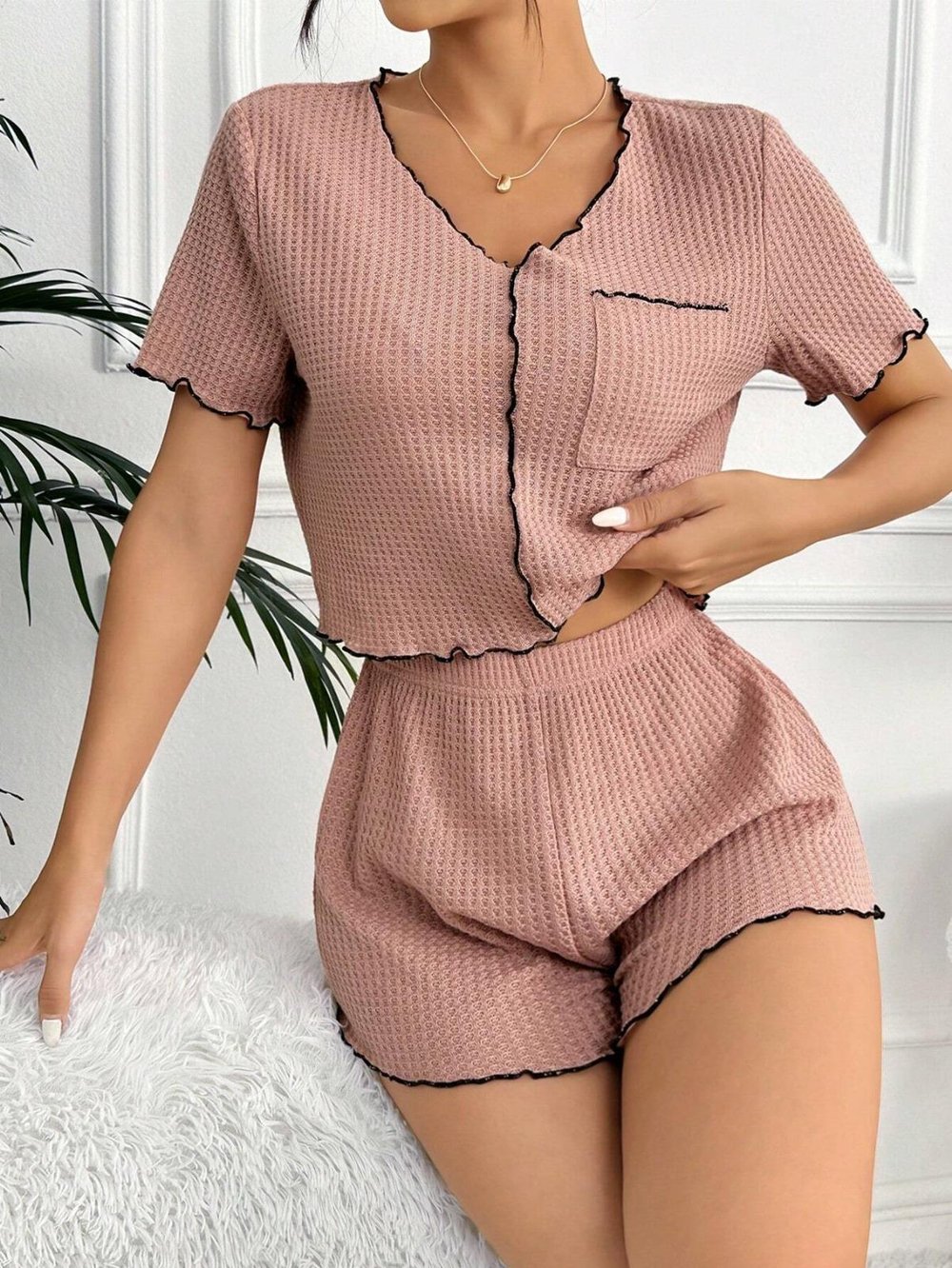 Bella Notte Gül Kurusu Cep Detaylı Şortlu Pijama Takım 7591