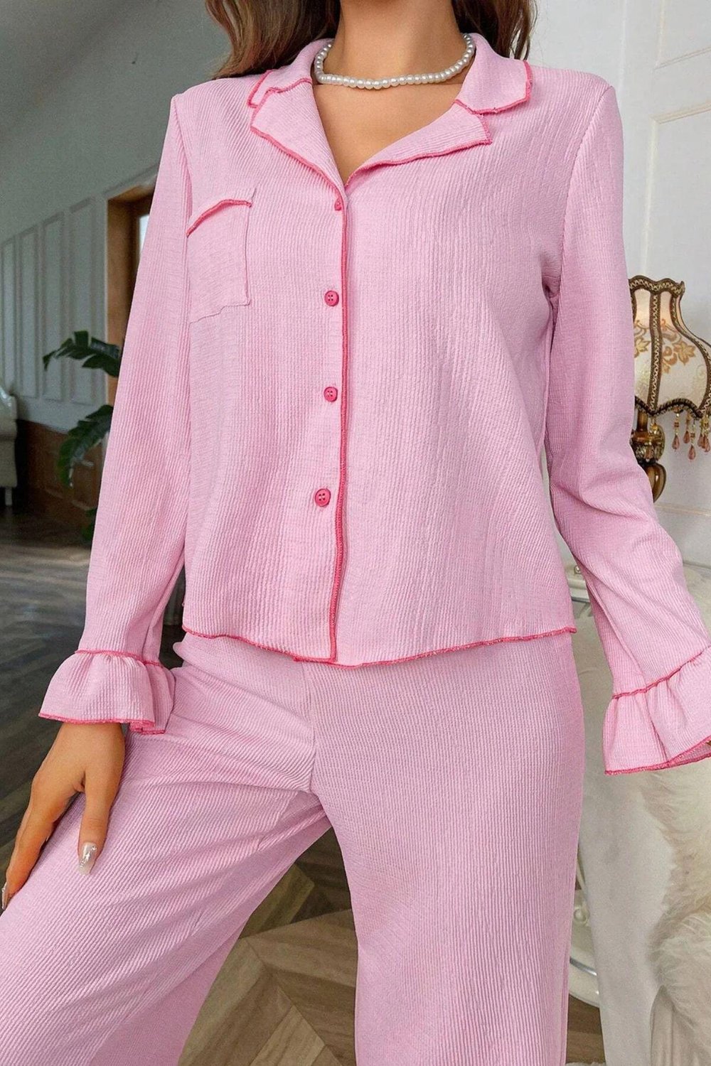 Bella Notte Pembe Düğme Detaylı Pijama Takımı 77137