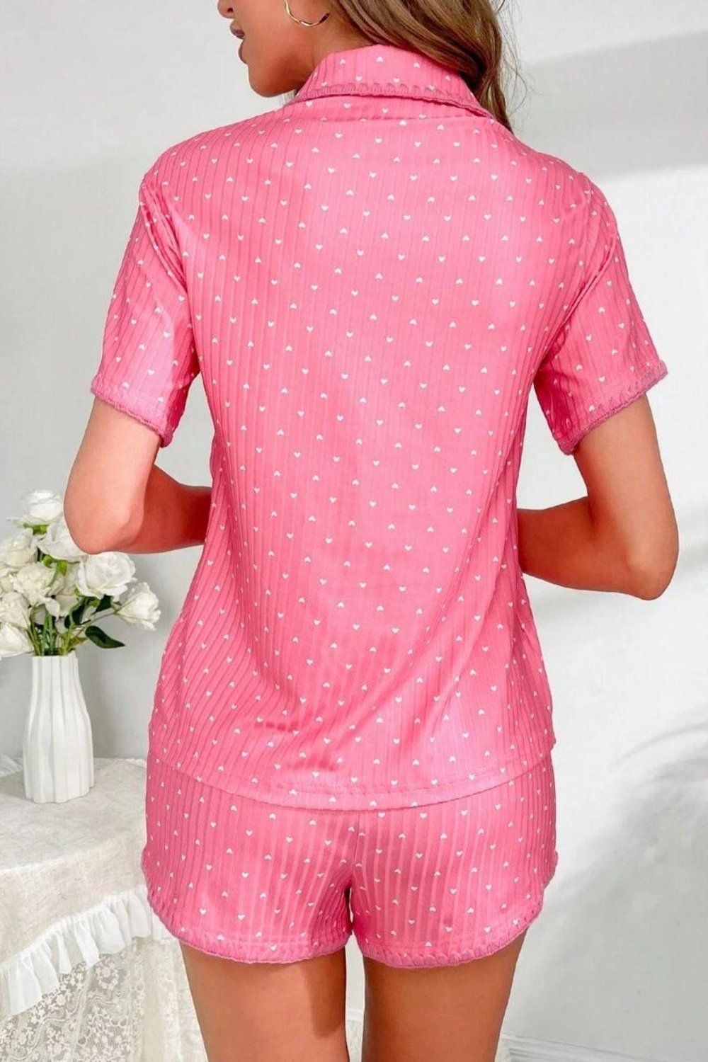 Bella Notte Pembe Kalp Desenli Şort Takım 7552