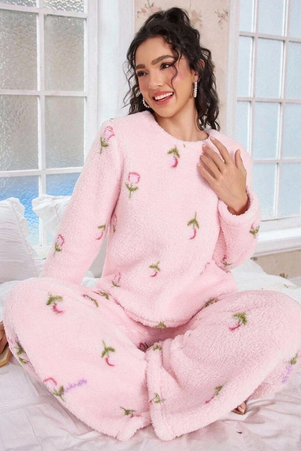 Bella Notte Pembe Pamuklu Peluş Pijama Takımı 77161