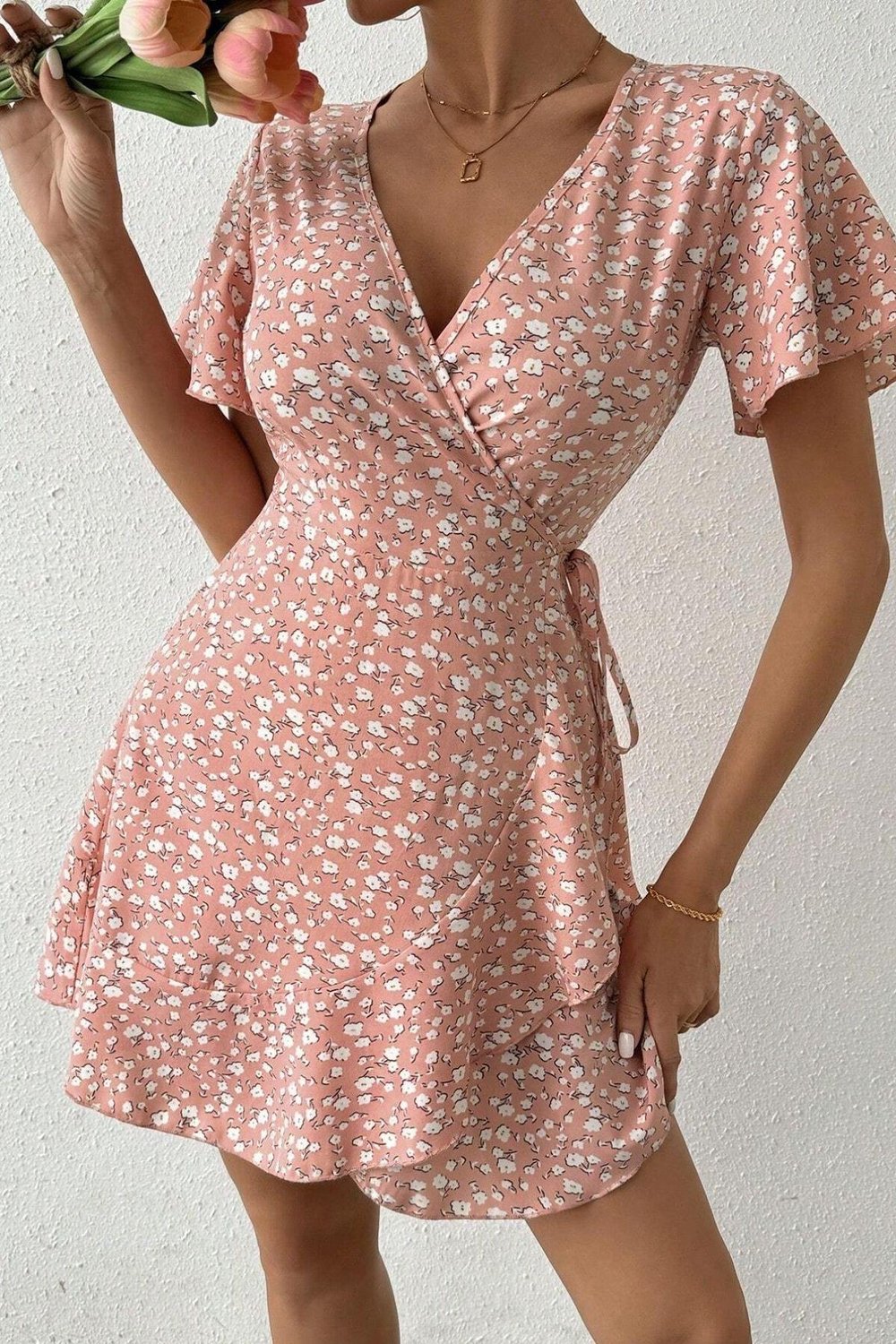 Bella Notte Pembe Yazın Rüyası Mini Elbise E-5503