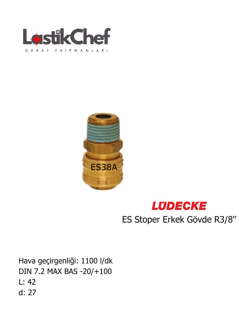 Lüdecke ES38A ES Stoper Erkek Gövde R3/8