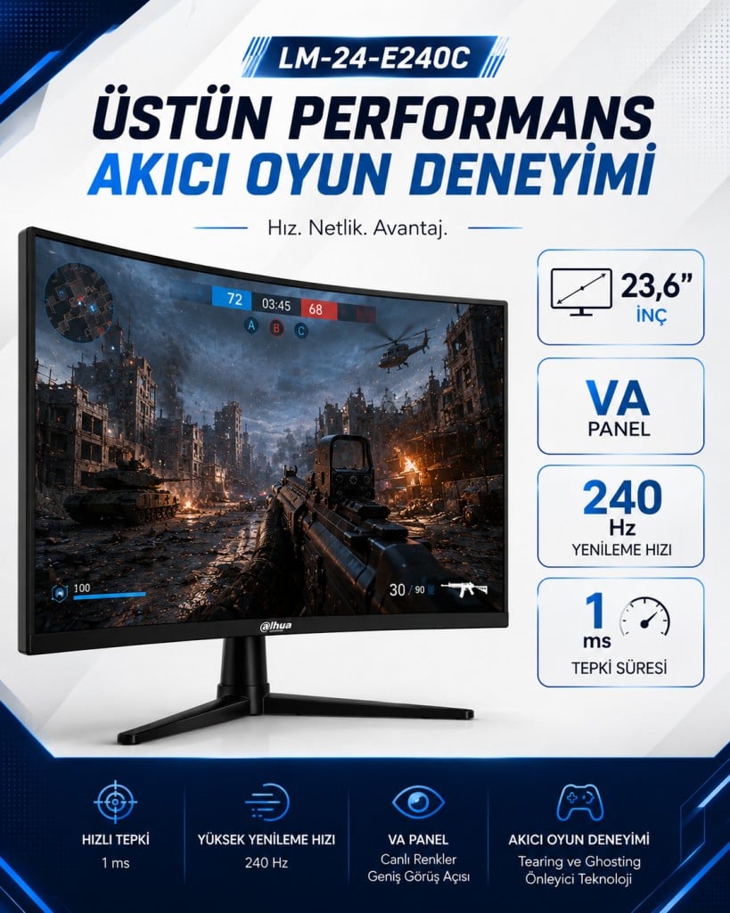 DHI-LM24-E240C VA Panel Curved (Kavisli) 23,6 inç 240 Hz 1920 (H) × 1080 (V) Çözünürlük 1 MS Gaming Monitör