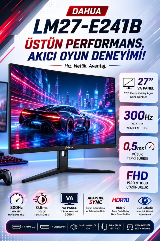 DHI-LM27-E241B IPS 27 inç 240 Hz 1920 (H) × 1080 (V) Çözünürlük 0,5 MS Gaming Monitör