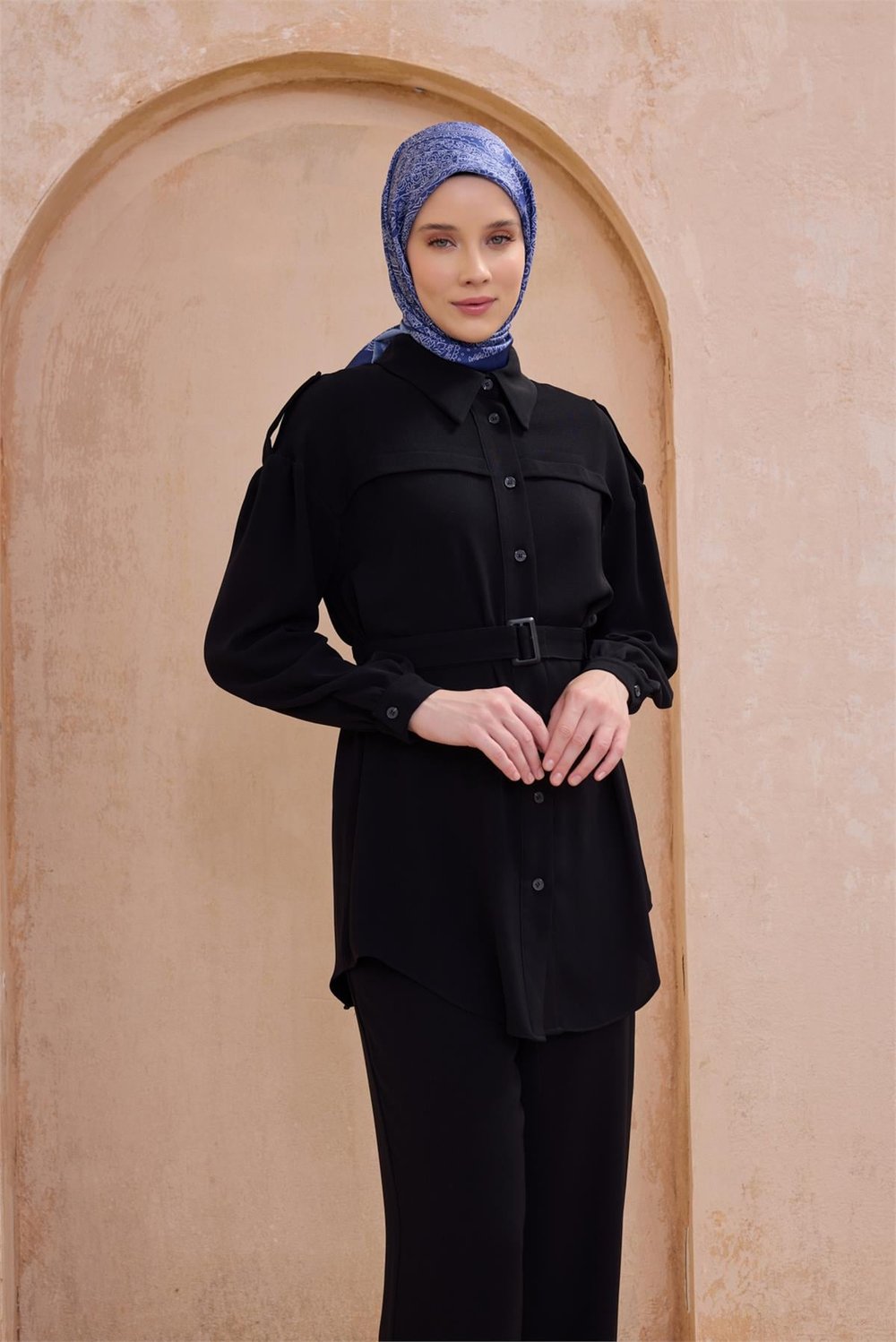 Belli Fresh Etnik Desen Saks Twist Eşarp - 28