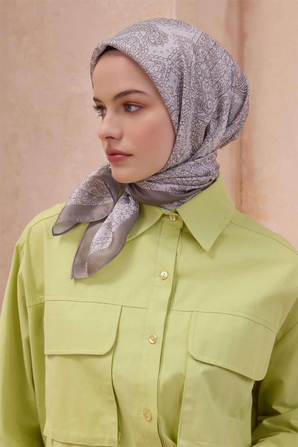 Belli Fresh Etnik Desen Bej Twist Eşarp - 01