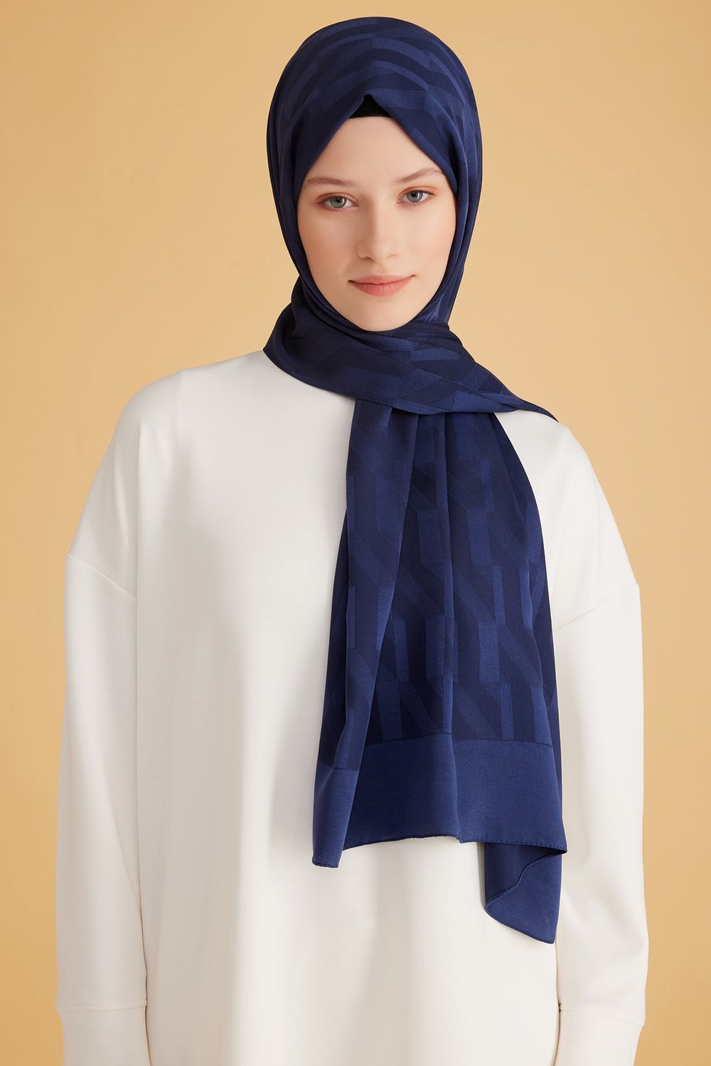 Belli Fresh Geometrik Desen Lacivert Capri Şal 3-247793