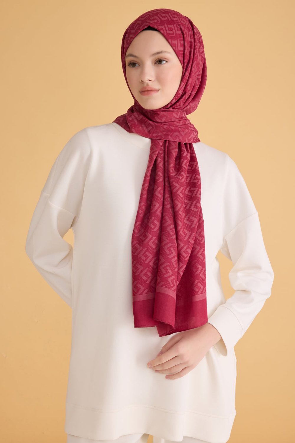 Belli Fresh Geometrik Desen Nar Çiçeği Elosia Şal 2-19