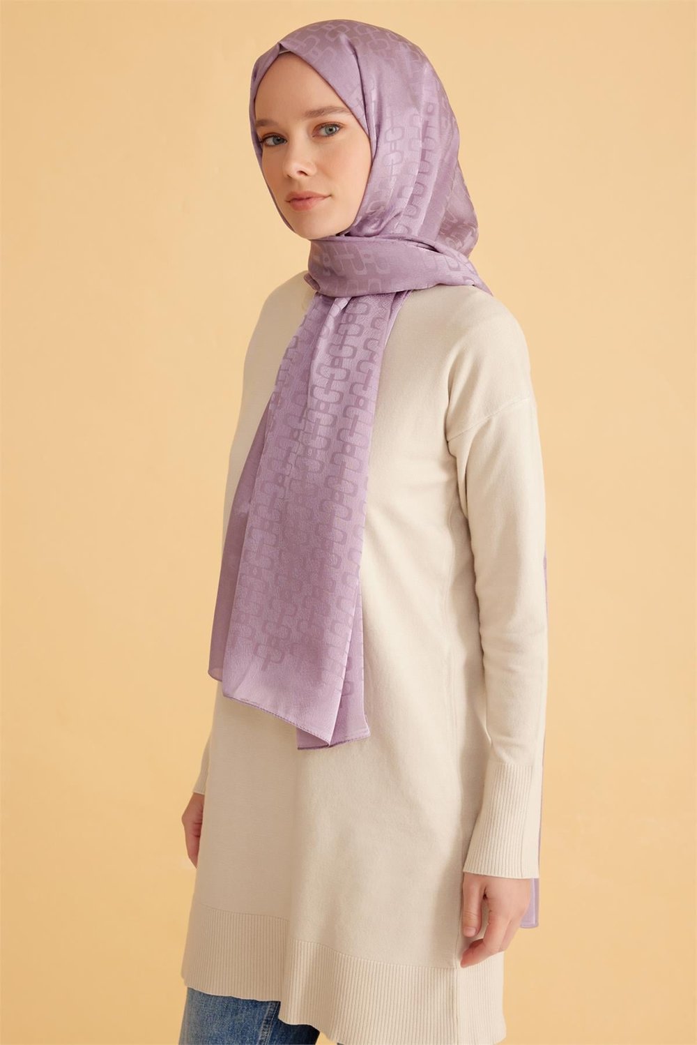 Belli Fresh Geometrik Desen Lila Jakarlı Şal 2-247787