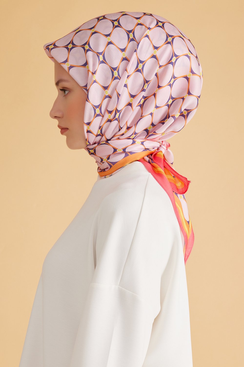 Belli Fresh Geometrik Desen Pembe Pure Eşarp 3 - 09