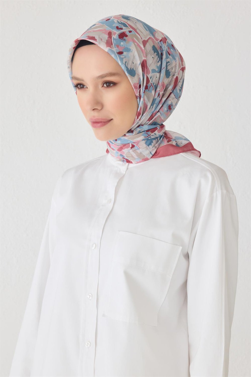 Belli Fresh Çiçek Desen Pembe Tela Eşarp 1021 - 17