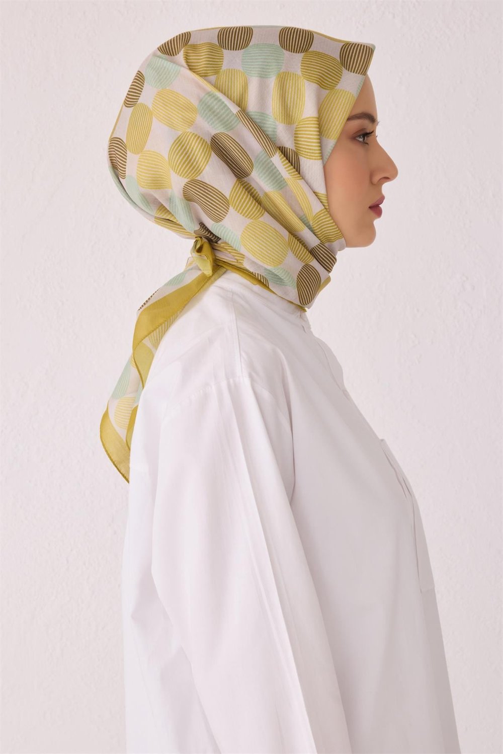BELLİ GEOMETRİK DESEN TELA SARI EŞARP 1022