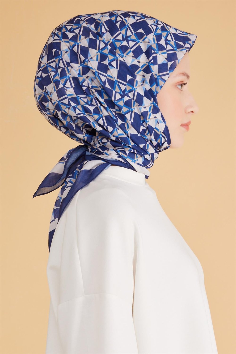 BELLİ GEOMETRİK DESEN TELA LACİVERT EŞARP 1008
