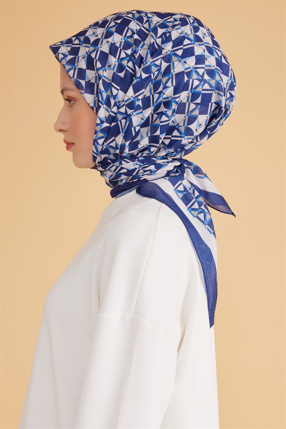 BELLİ GEOMETRİK DESEN TELA LACİVERT EŞARP 1008