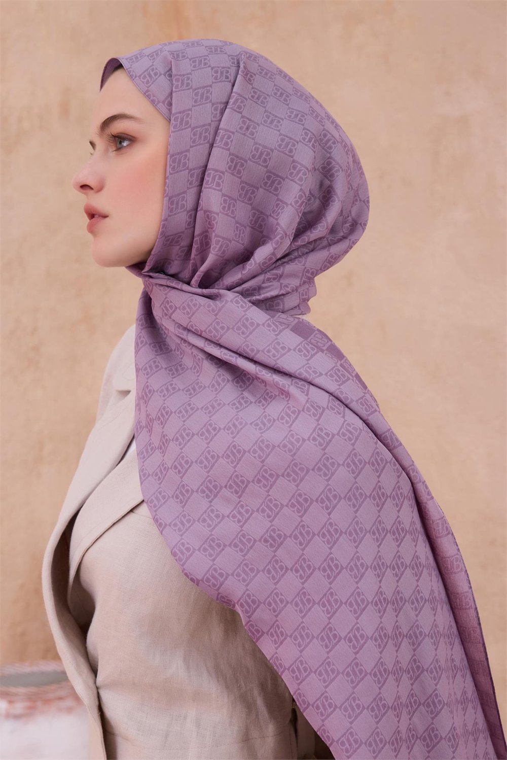 Belli Fresh Monogram Desen Lila Siena Şal 5 - 31