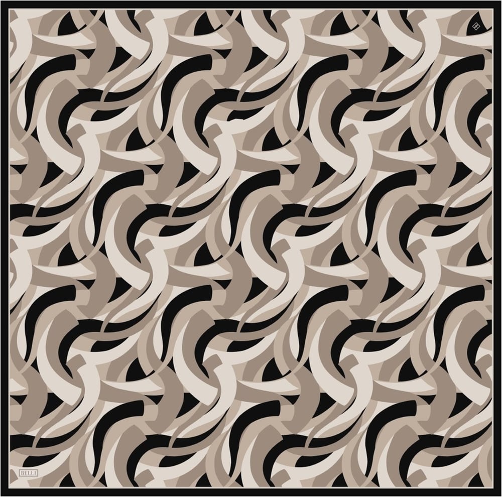 Bej Geometrik Desen %100 Twill İpek Eşarp 4327-05