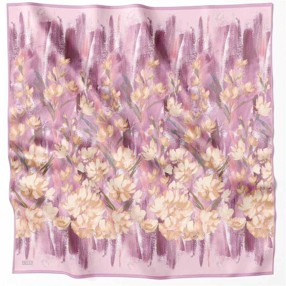 BELLİ ÇİÇEK DESEN İPEK EŞARP 4217D (TWILL) PEMBE - 04