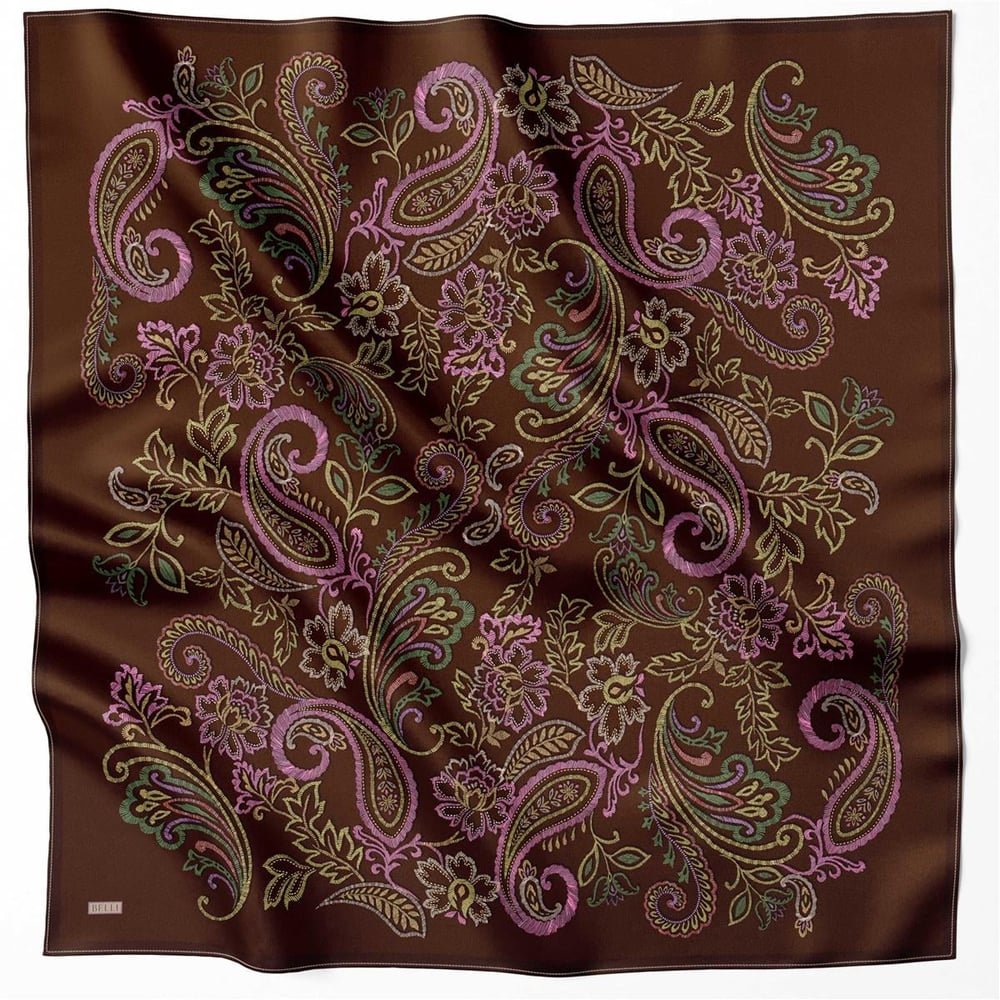 BELLİ ÇİÇEKLİ DESEN İPEK EŞARP 4207D (TWILL) ACI KAHVE - 39