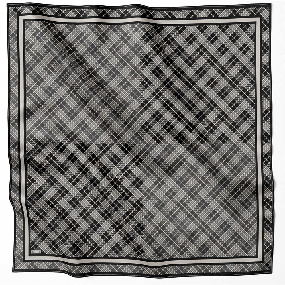 BELLİ EKOSE DESEN İPEK EŞARP 4218D (TWILL) SİYAH - 88