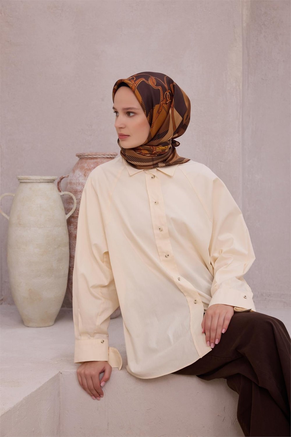 BELLİ EKOSE KEMER DESEN İPEK EŞARP 4206D (TWILL) KAHVE - 02
