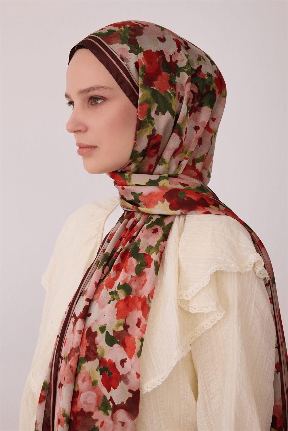Belli Fresh Çiçek Desen Kırmızı Aura Şal 4274 - 01