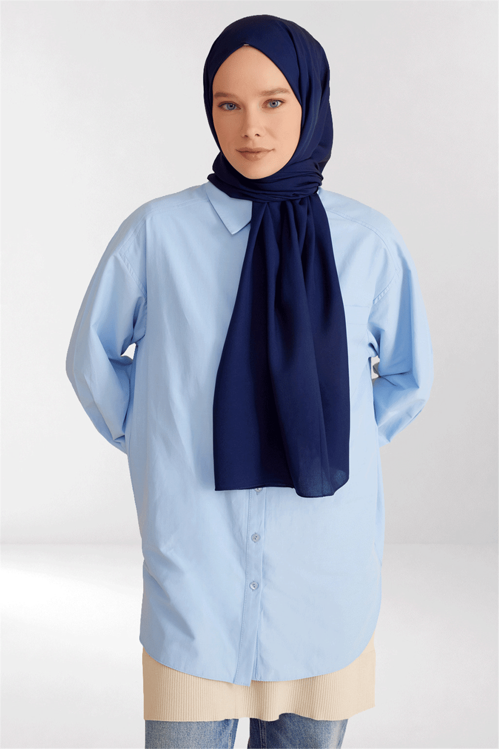 Belli Fresh Düz Desen Lacivert Viscon Şal - 242235