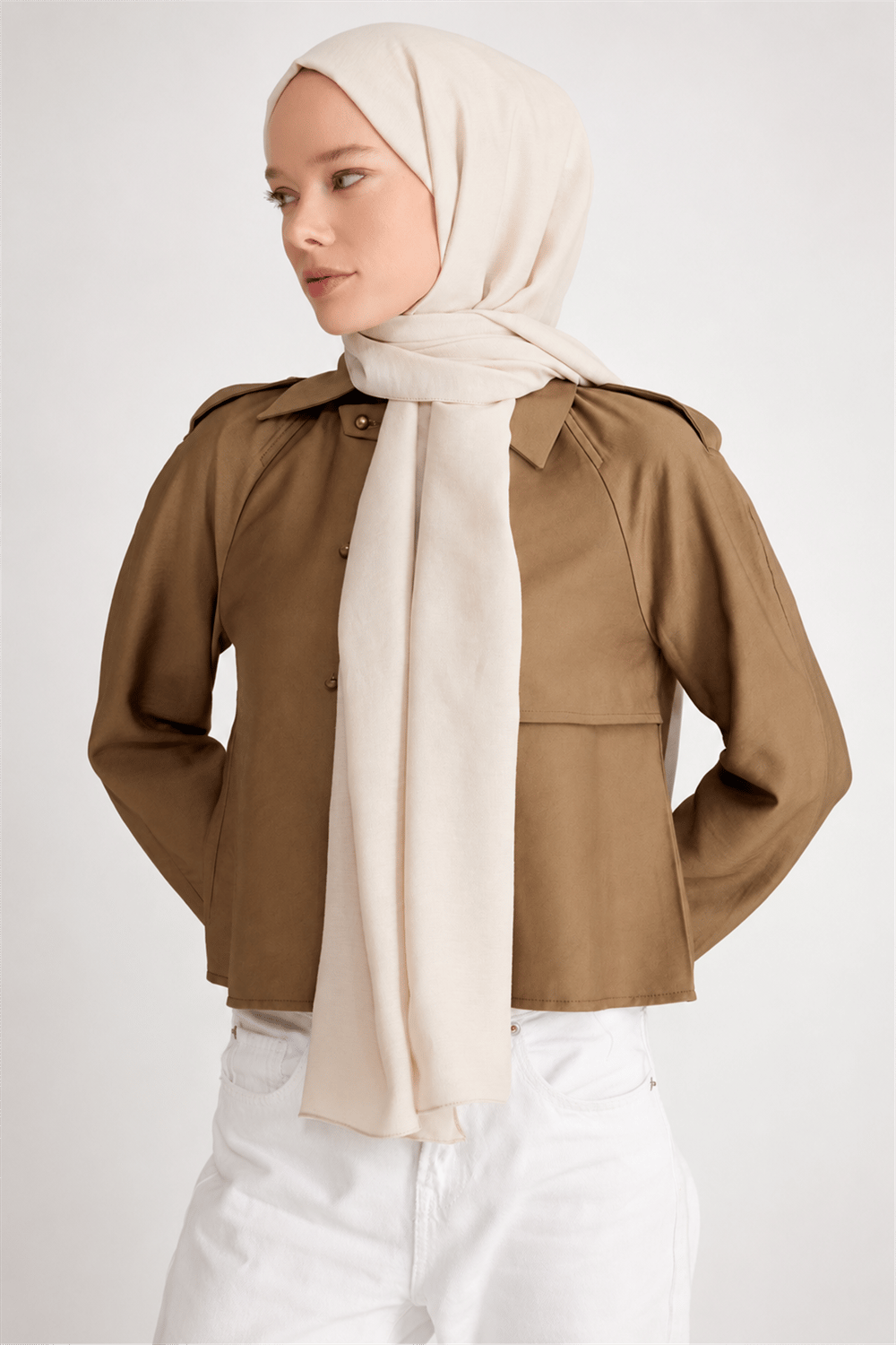 Belli Fresh Düz Tensel Ekru Coral Şal - 6506