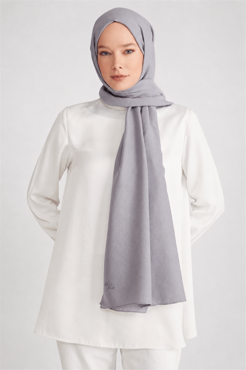 Belli Fresh Düz Tensel Gri Coral Şal - 6291