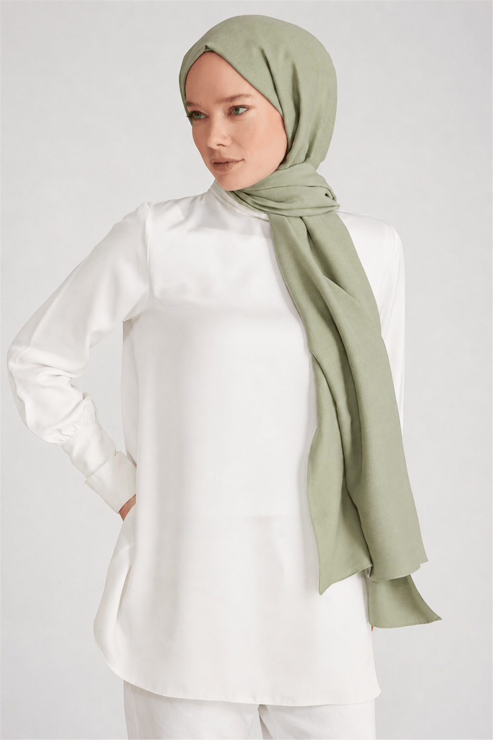 Belli Fresh Düz Tensel Mint Yeşili Coral Şal - 6293