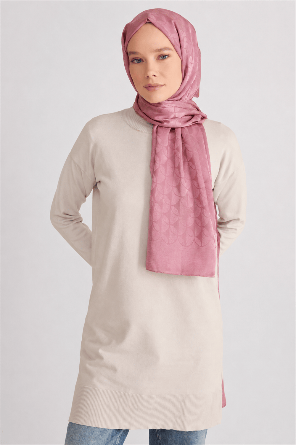 Belli Fresh Geometrik Desen Açık Pembe Jakarlı Şal 1 - 249077