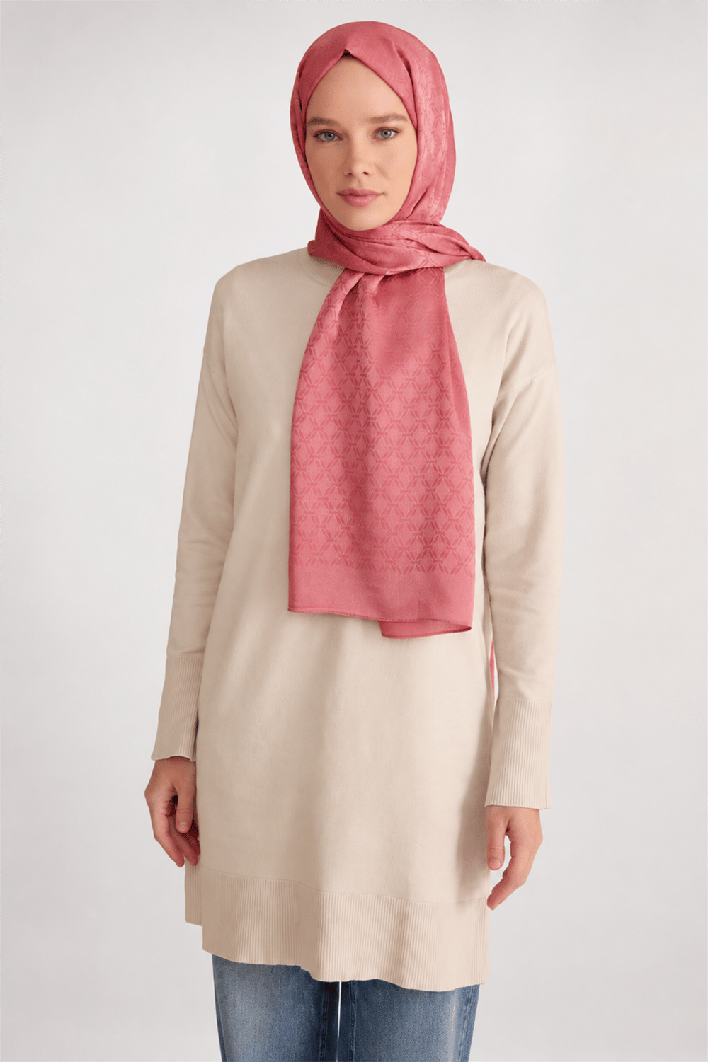 Belli Fresh Geometrik Desen Açık Pembe Jakarlı Şal 3 - 249077