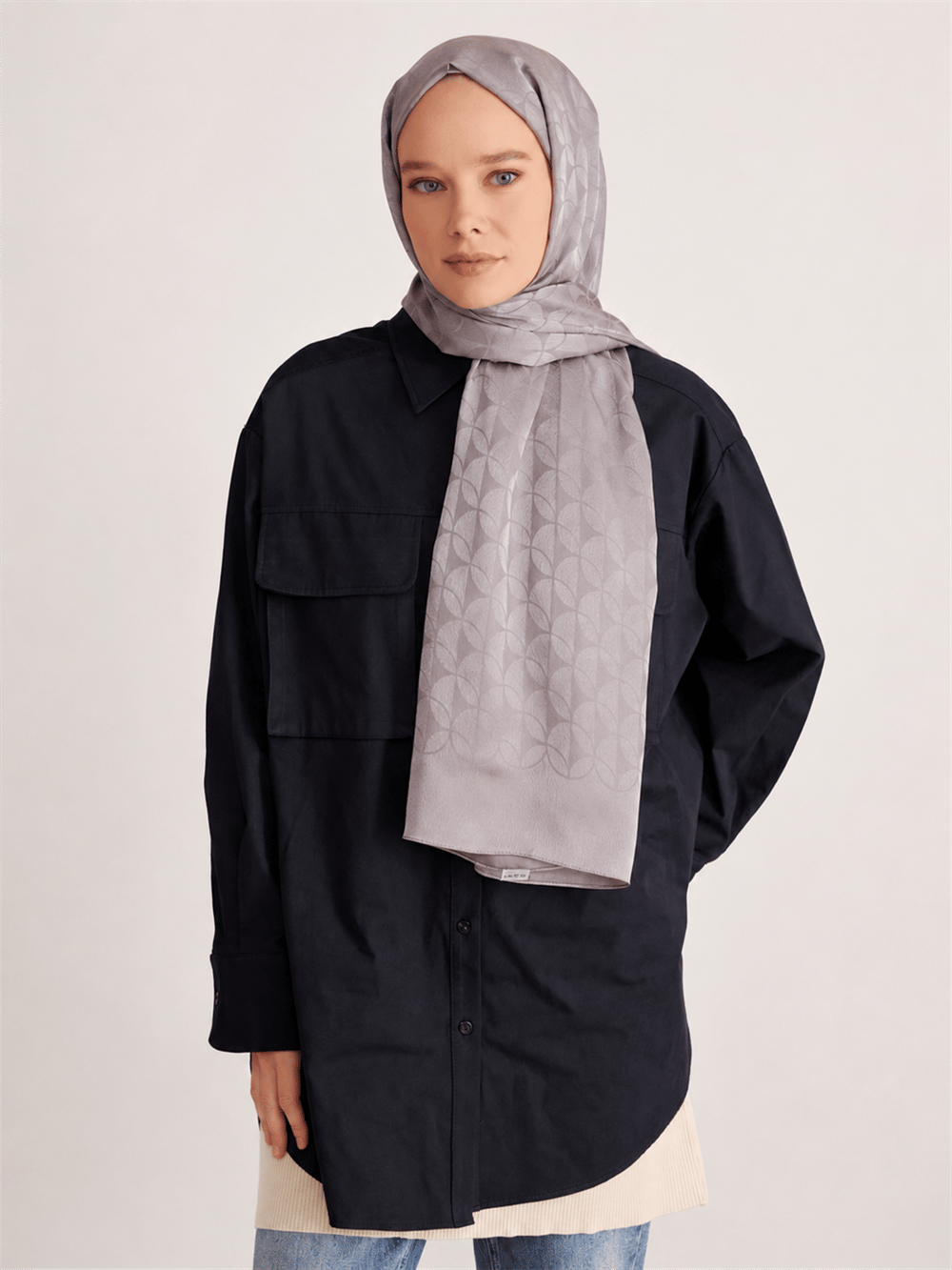 Belli Fresh Geometrik Desen Açık Vizon Jakarlı Şal 1 - 248848