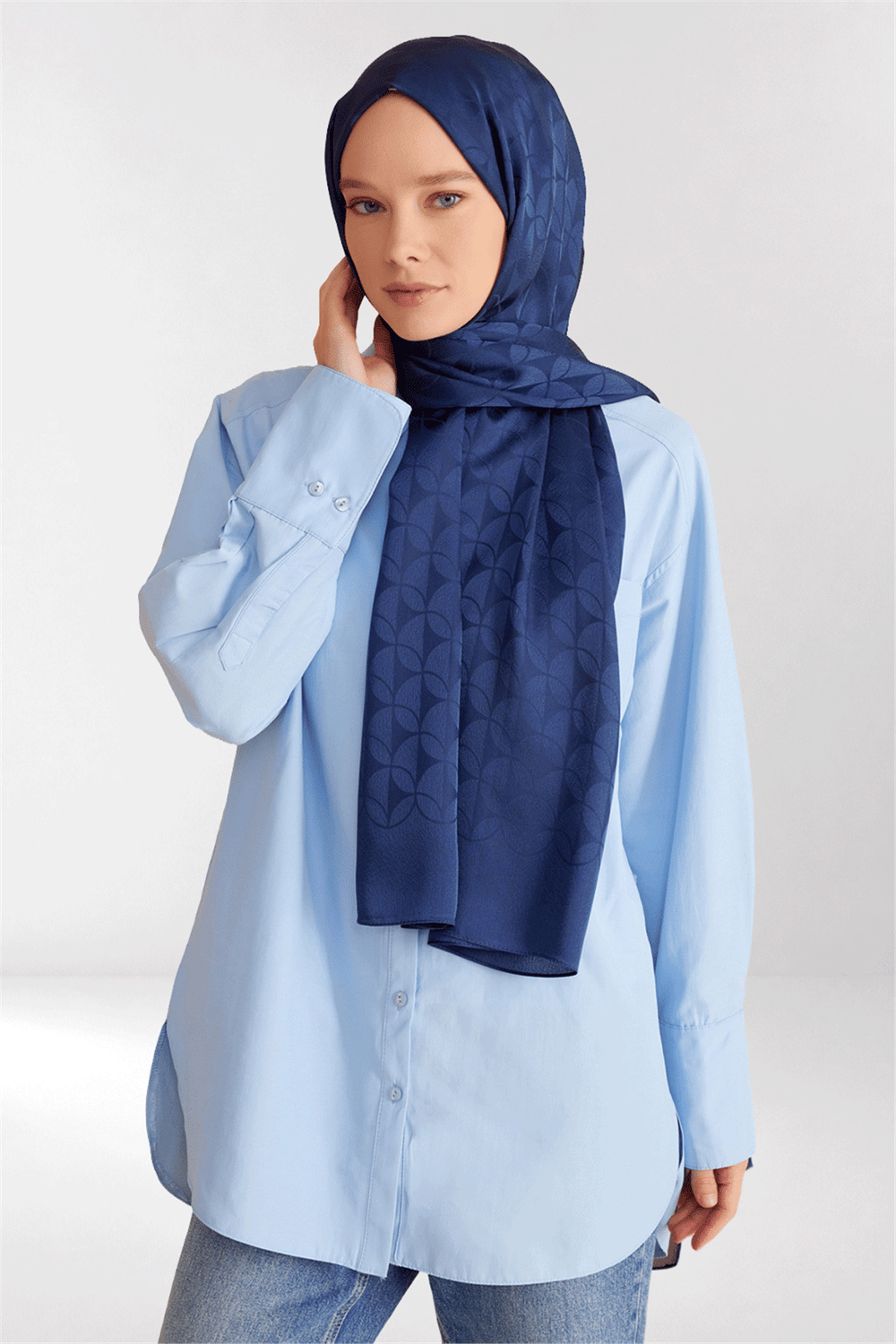 Belli Fresh Geometrik Desen Gece Mavisi Jakarlı Şal 1 - 247793