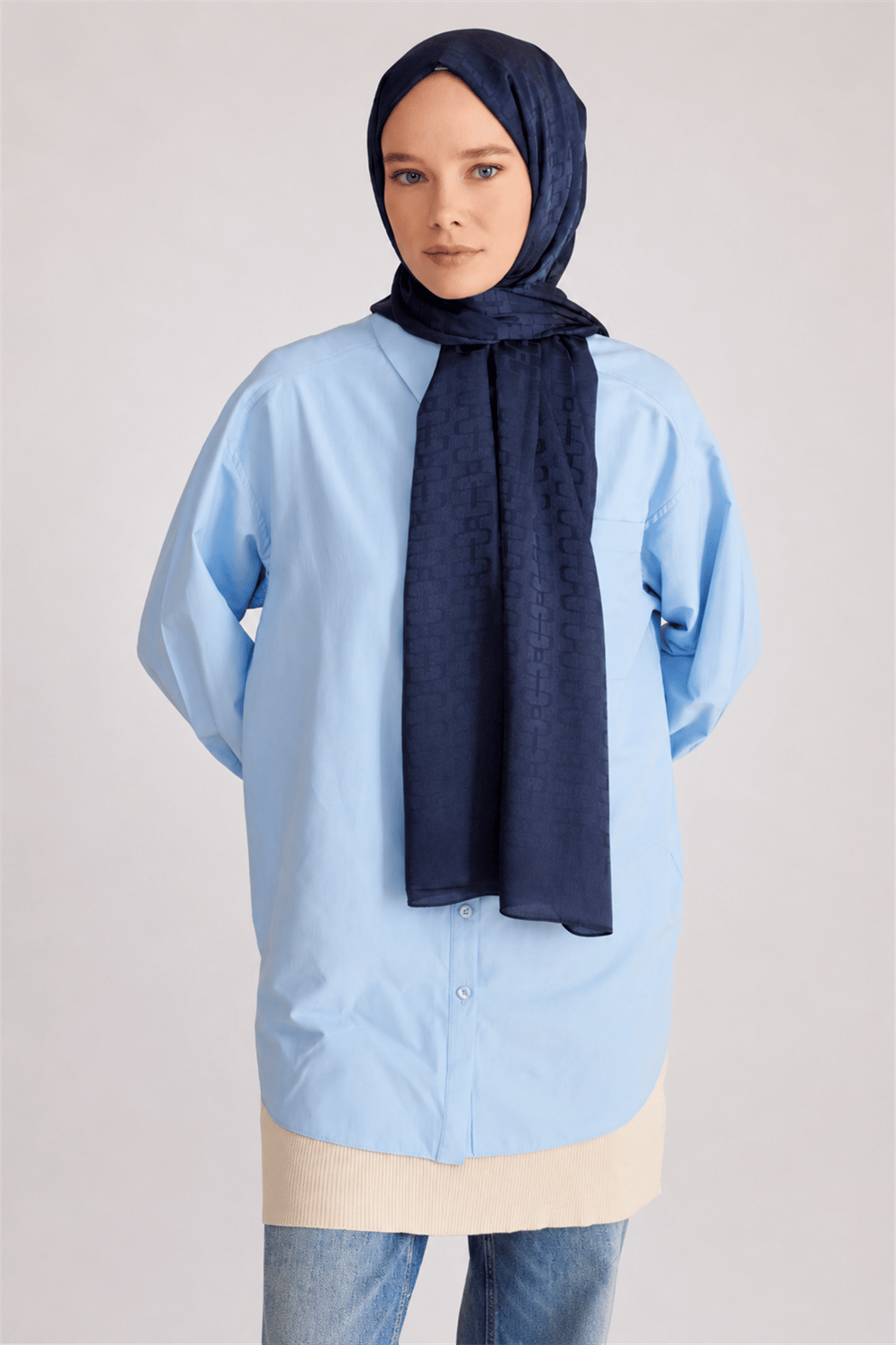 Belli Fresh Geometrik Desen Lacivert Jakarlı Şal 2 - 242107