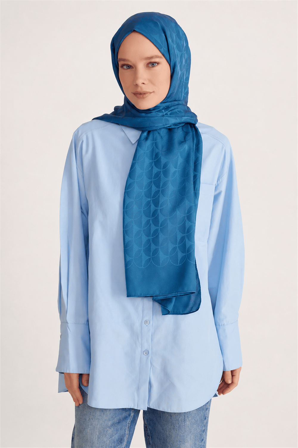 Belli Fresh Geometrik Desen Mavi Jakarlı Şal 1 - 242108