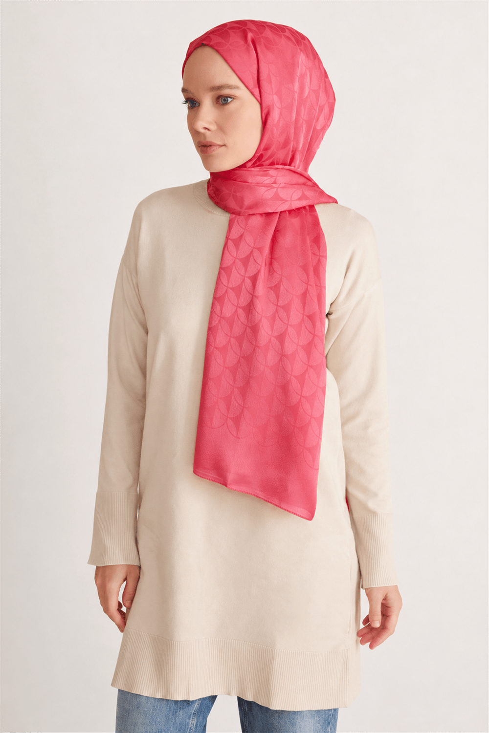 Belli Fresh Geometrik Desen Pembe Jakarlı Şal 1 - 249075