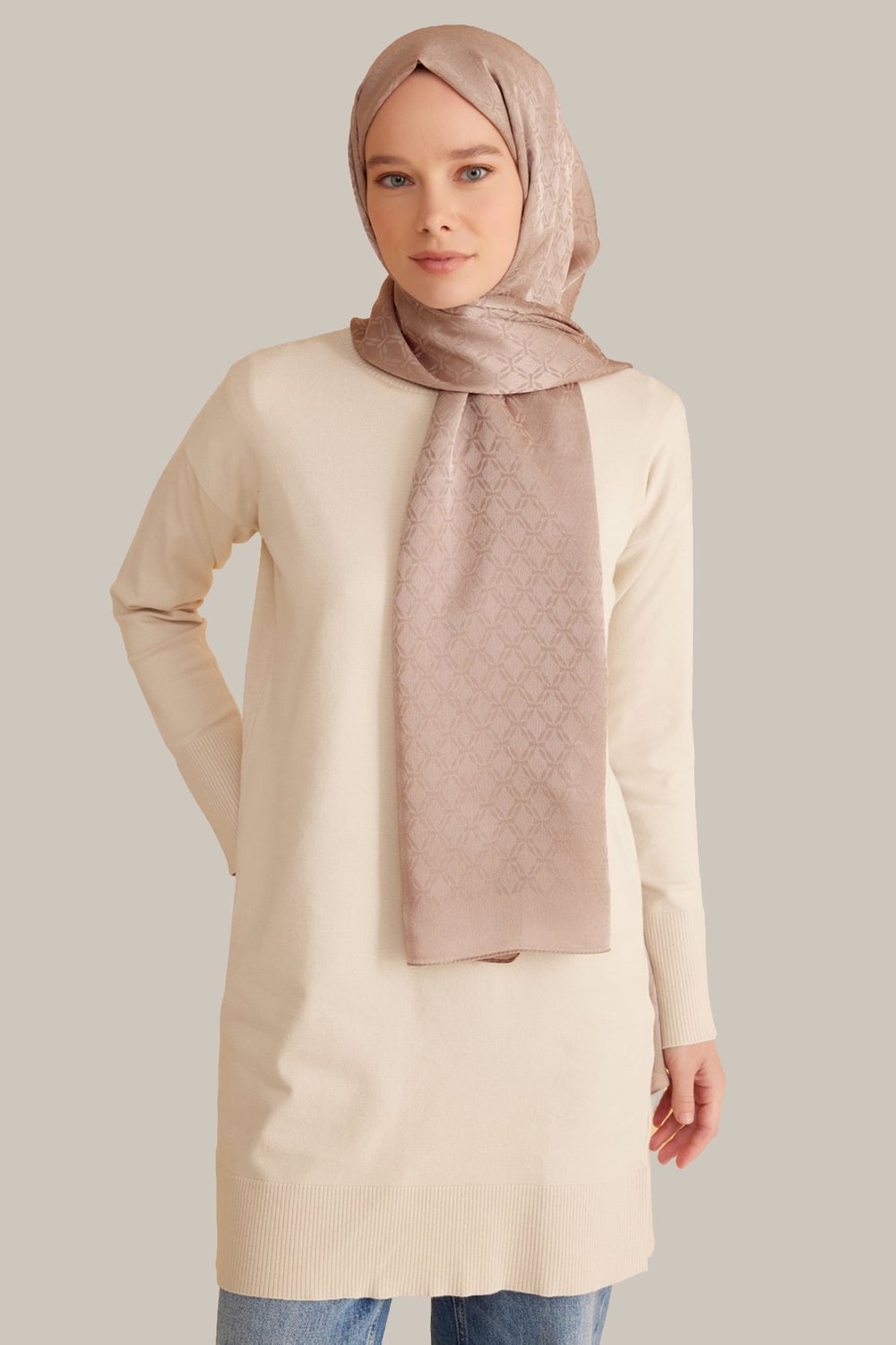 Belli Fresh Geometrik Desen Pudra Kahve Jakarlı Şal 3 - 241826