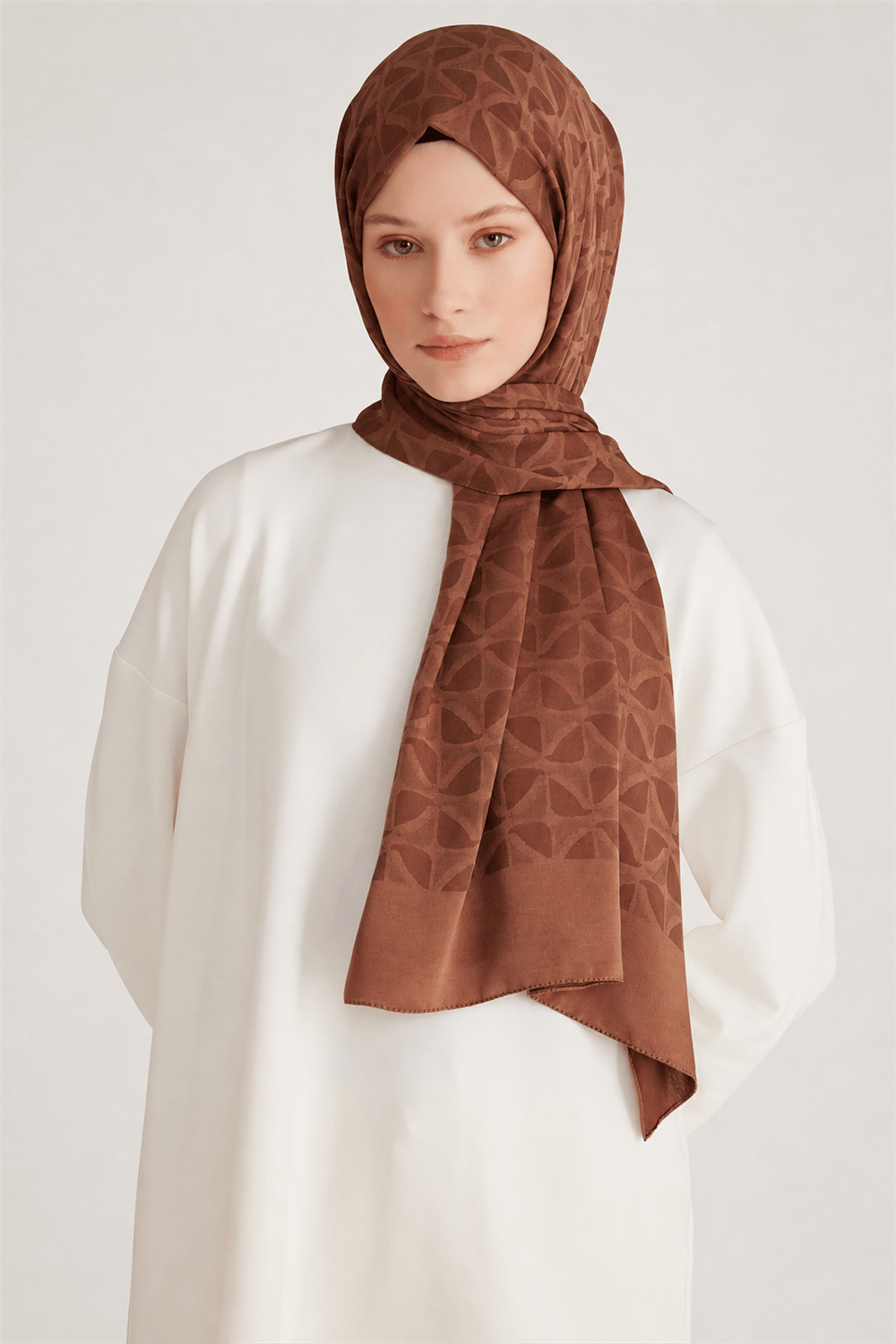 Belli Fresh Geometrik Desen Sütlü Kahve Capri Şal 1 - 247792
