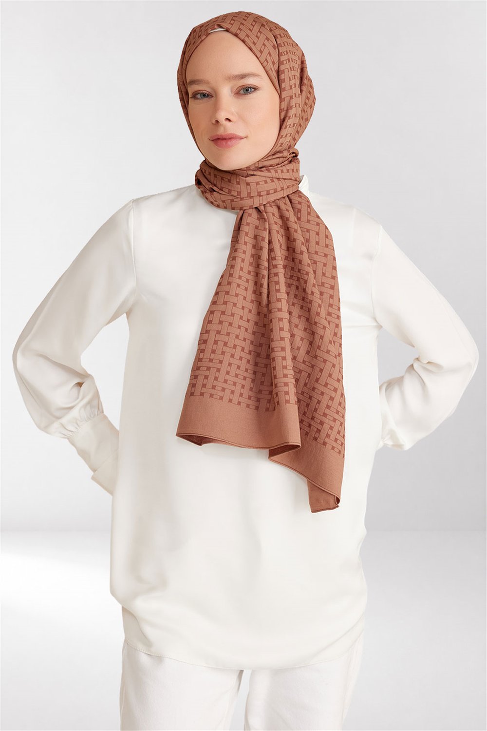Belli Fresh Hasır Desen Sütlü Kahve Siena Şal 3 - 21080