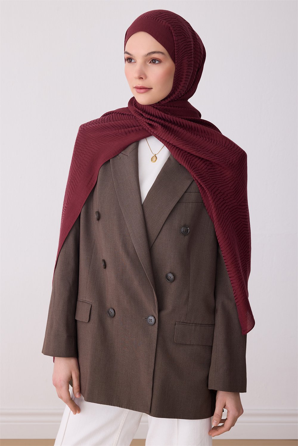 Belli Fresh Geometrik Desen Bordo Ivory Şal 2 - 32